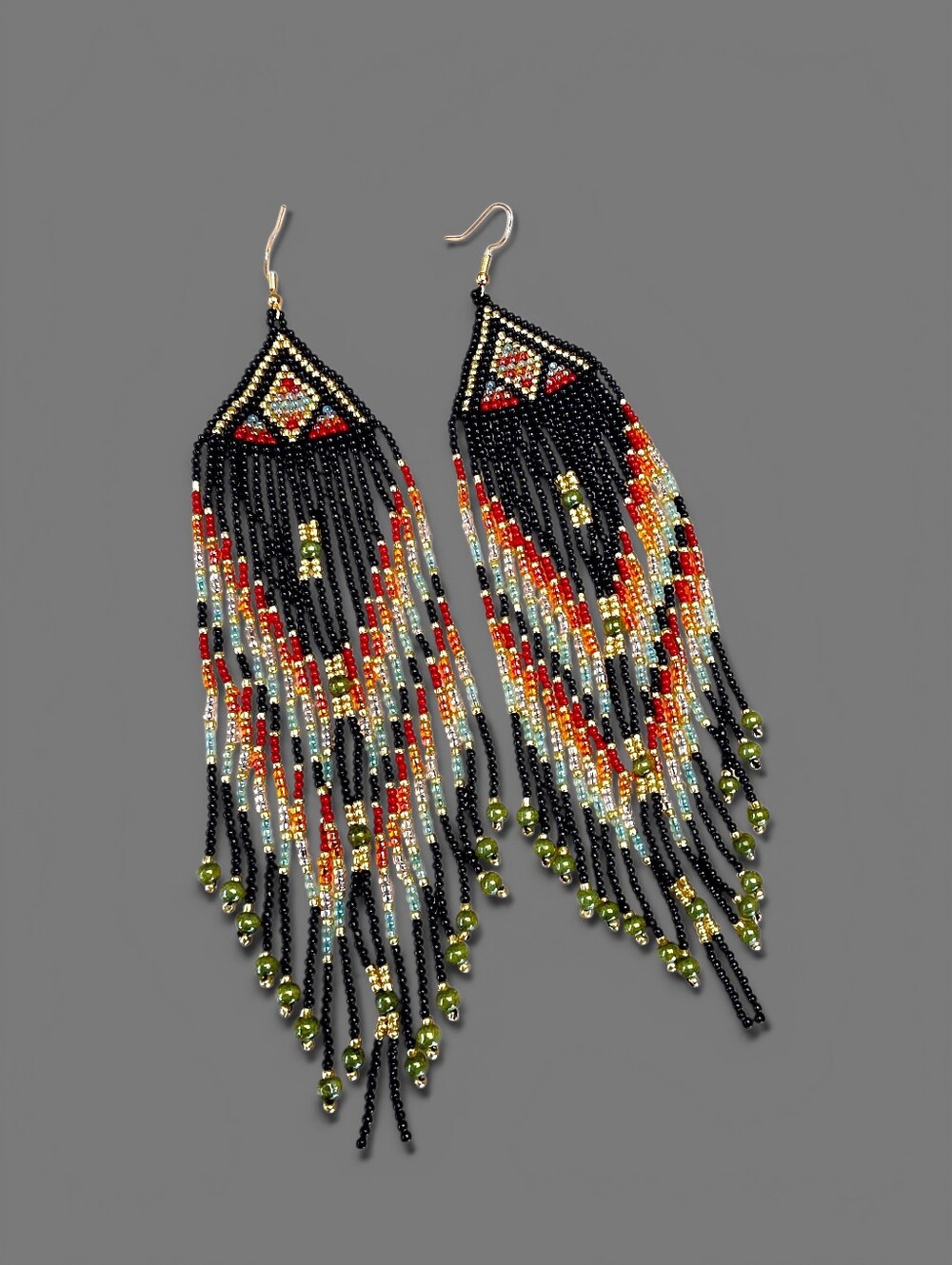 Night Cloud Beaded Earrings Boho Fringe Southwestern Handmade Jewelry - Picture 1 of 3